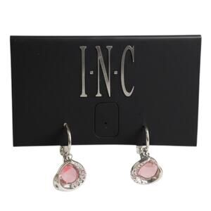 INC Pink Crystal Drop Earrings Silver Tone Leverback | New With Tags